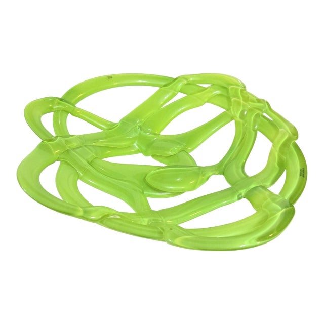 Kosta Boda Art Glass Basket Bowl by Anna Ehrner Sweden Neon Green Modernist New 2000s For Sale
