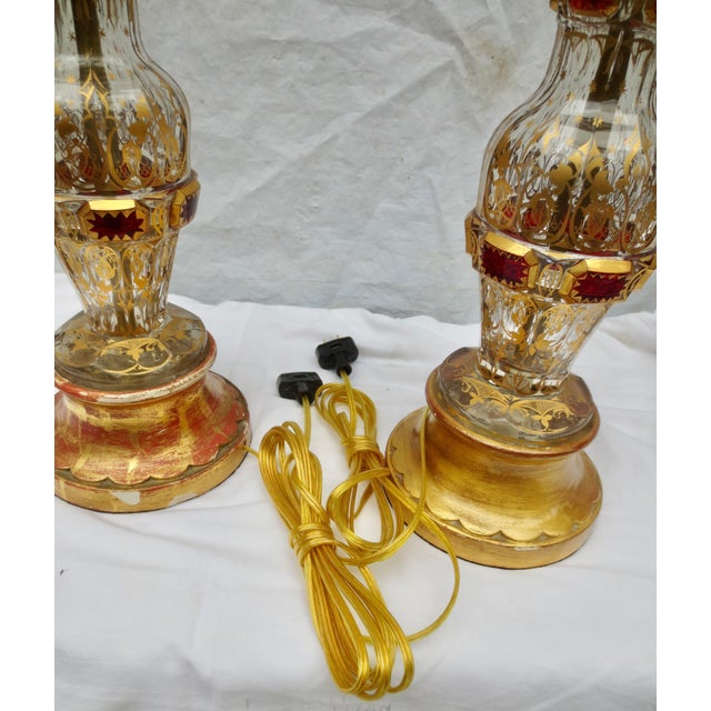 Gold Bohemian Glass Lamps Circa 1900- A Pair of 2 For Sale - Image 8 of 12