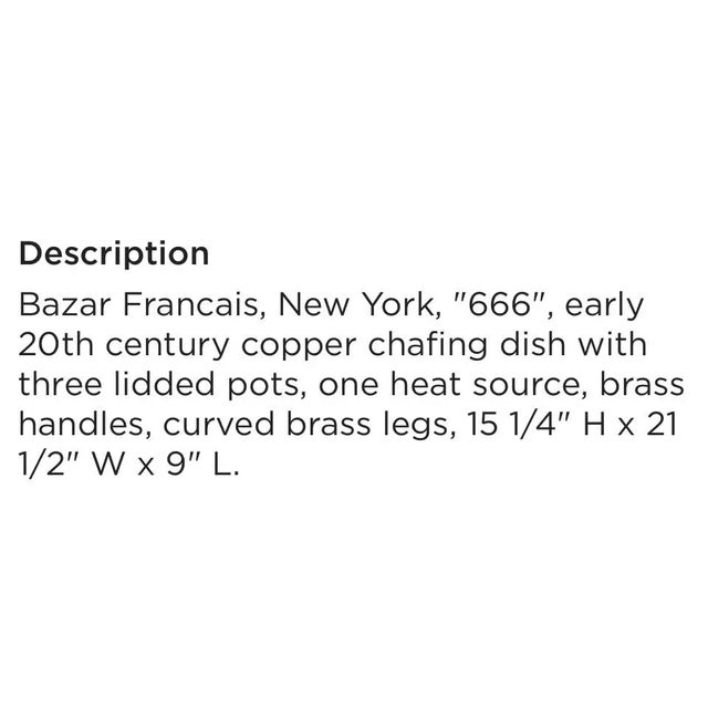French 1990s Copper Bazar Fran?ßais French Three Compartment Chafing Dish For Sale - Image 3 of 7