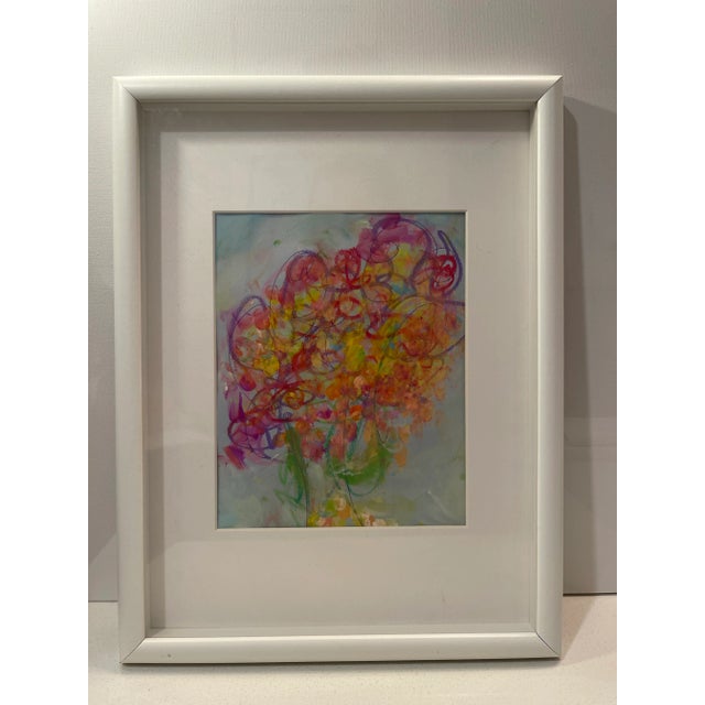 Original Mixed Media Artwork “Orange Soufflé” (Watered Acrylic Painting and Ink on Art Paper); Signed, Framed For Sale - Image 4 of 12