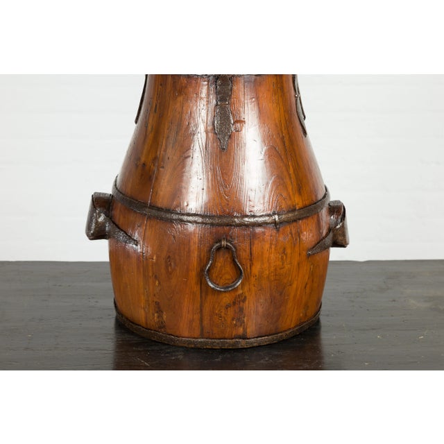 19th Century Chinese Qing Dynasty Period 19th Century Pear-Shaped Wooden Grain Basket For Sale - Image 5 of 13