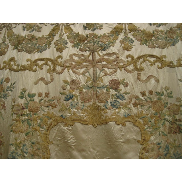 Baroque Large Silk Italian Baroque Floral Embroidery From the 1700 Hundreds For Sale - Image 3 of 12
