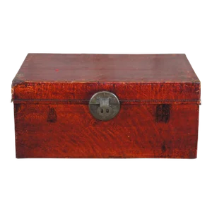 20th Century Chinese Ming Style Lacquered Red Leather Trunk Blanket