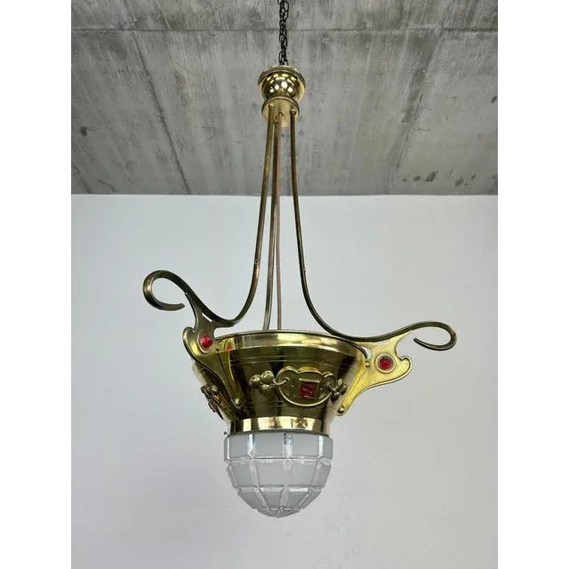 Red Brass Jugendstil Pendant with Red Crystals, 1890s For Sale - Image 8 of 10
