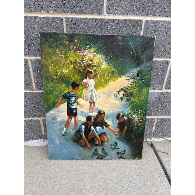 Charming vintage original oil painting on canvas signed “P.G. Tiele” in the lower-right corner. The colorful...