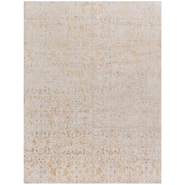 Modern Damask -Vine Soft Beige With Gray Silk Rug "Ornata" by Doris Leslie Blau For Sale