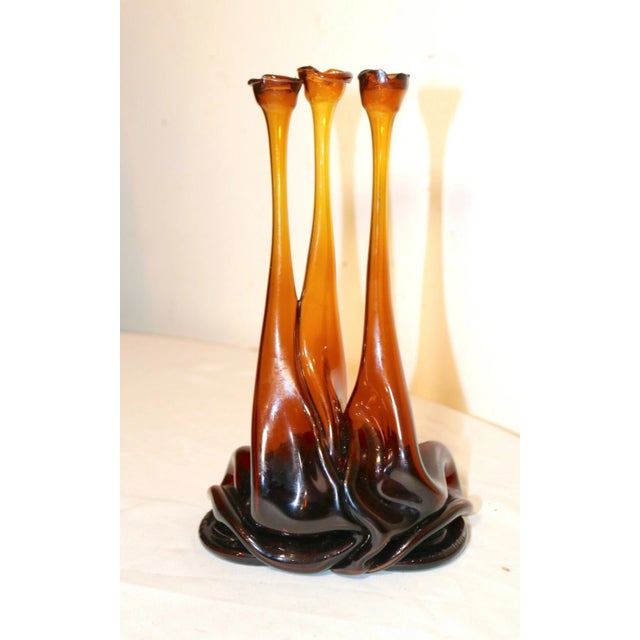 Amber Vintage Hand Blown Amber Glass Beer Bottle Candelabra Candle Stick Holder For Sale - Image 8 of 10