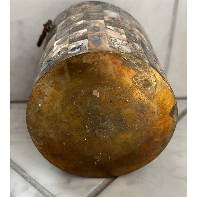 Vintage Taxco Mexican Abalone & Brass Ice Bucket W Tongs For Sale - Image 11 of 13