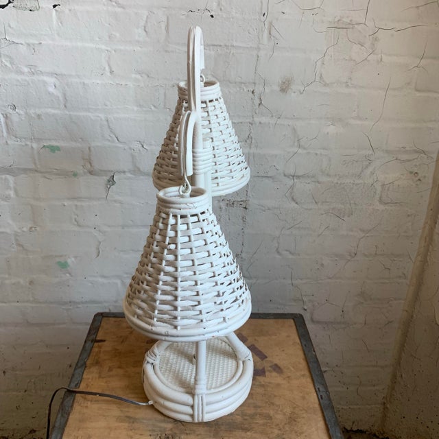 Mid-20th Century White French Boho Double Rattan Table Lamp Manner of Louis Sognot For Sale - Image 9 of 12