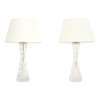 Large Vintage Swedish Table Lamps by Carl Fagerlund for Orrefors, 1960s, Set of 2 For Sale
