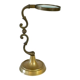 Vintage Brass Magnifying Glass in Stand For Sale