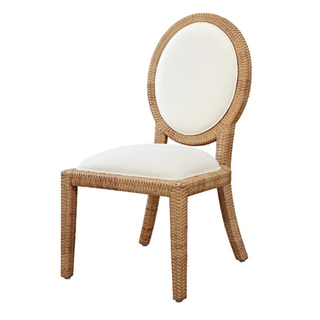 Brand new special order item. Not vintage. Elegant dining chair featuring a distinctive cameo back design wrapped in...