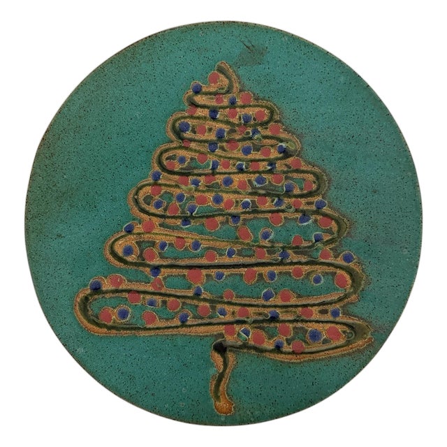 Vintage Art Pottery Christmas Tree Decorative Plate Signed by Artist For Sale
