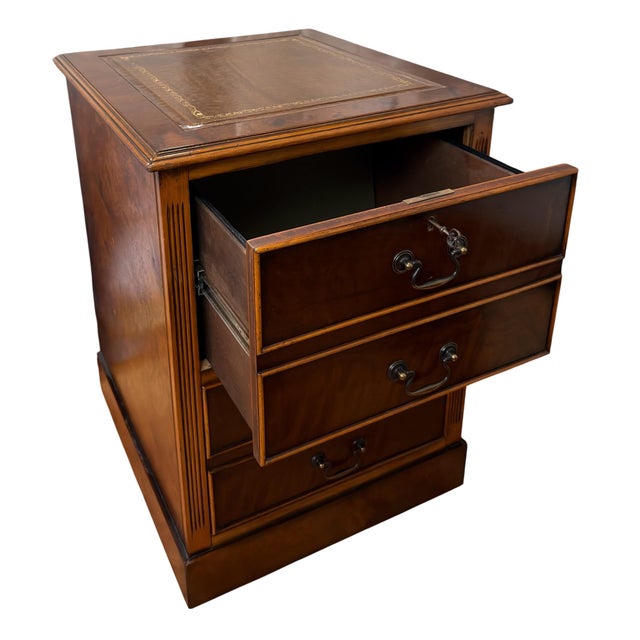 Traditional Mid 20th Century Empire Style Mahogany and Burl Wood File Cabinet W Tooled Leather Top For Sale - Image 3 of 5
