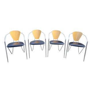 Italian Postmodern Chrome, Bentwood and Black Leather Dining Chairs from Effezeta, 1980s, Set of 4 For Sale
