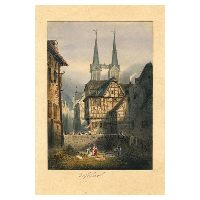 Boppart on the Rhine Miniature, Germany, 1830s, Watercolour For Sale