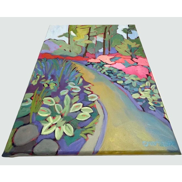 Textile "The Secret Path" – Vibrant Contemporary Original Expressionist Garden Landscape Oil Painting For Sale - Image 7 of 7