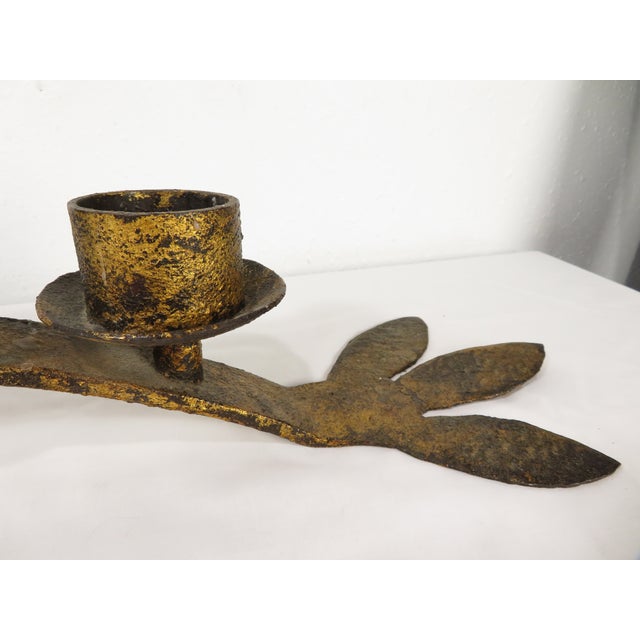 VTG Large 36" Hand Forged Iron Gold Gilt Candle Holder ~ Brutalist Art Retro MCM For Sale - Image 11 of 18