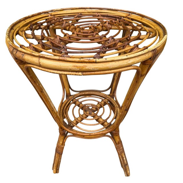 Industrial Vintage French Rattan Side Table, 1950s For Sale - Image 3 of 18