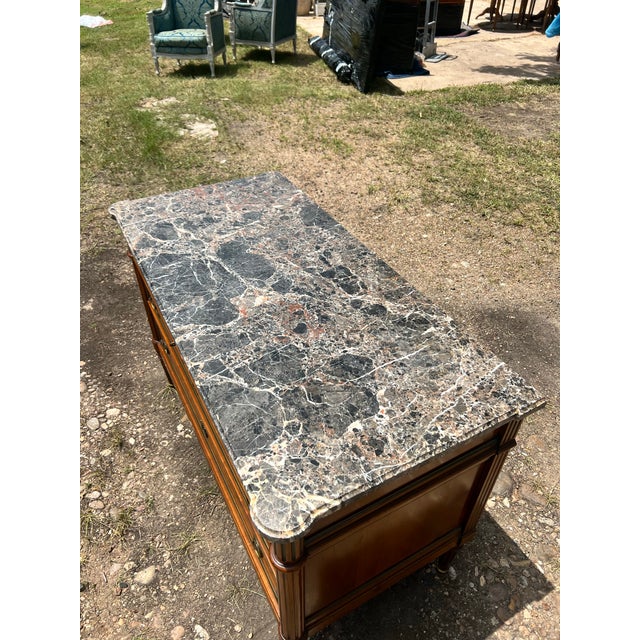 Wood French 19th Century Louis XVI Walnut Marble Top Chest of Drawers For Sale - Image 7 of 12