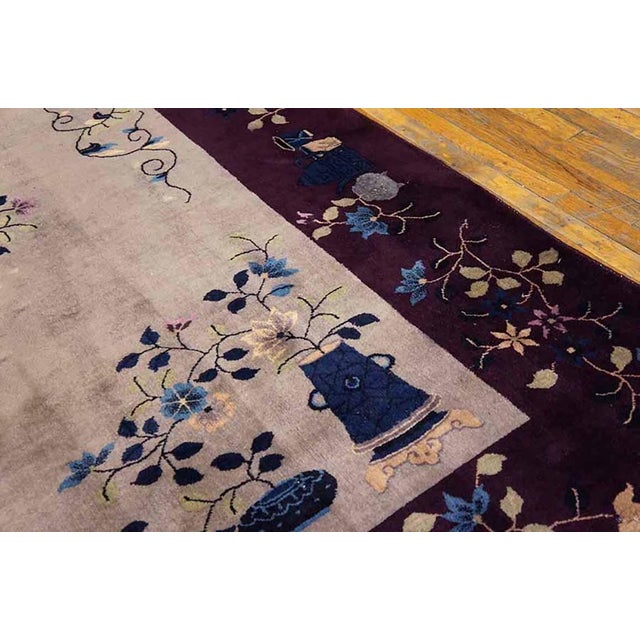 1920s Ivory Floral Modern Antique Art Deco Chinese Rug 8'10"x 11'6 Hand Knotted Wool Carpet For Sale - Image 4 of 4