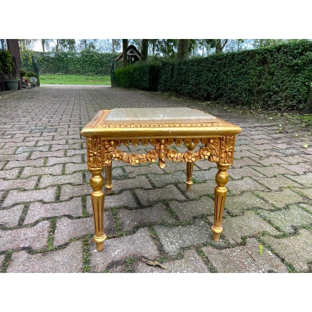 Late 20thC French Louis XVI Gilded Beech Marble Nesting Tables Pair For Sale - Image 9 of 18
