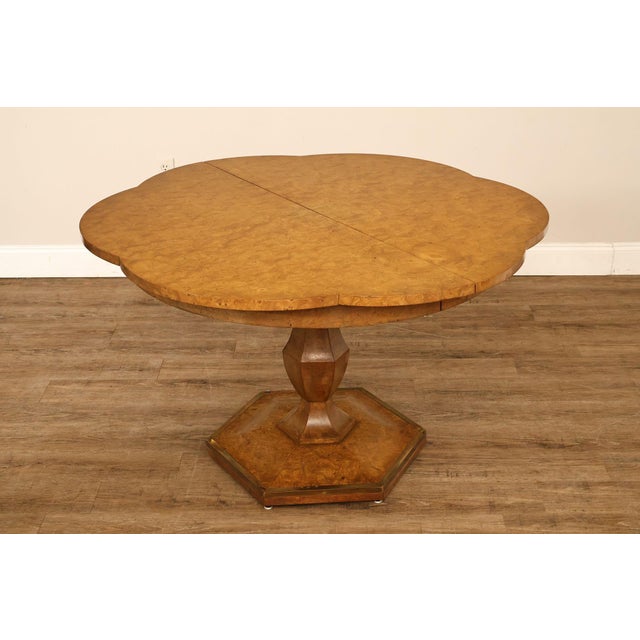 High Quality Vintage Burlwood Extendable Dining Table with Scalloped Top on Pedestal Base, Includes Three Leaves By...