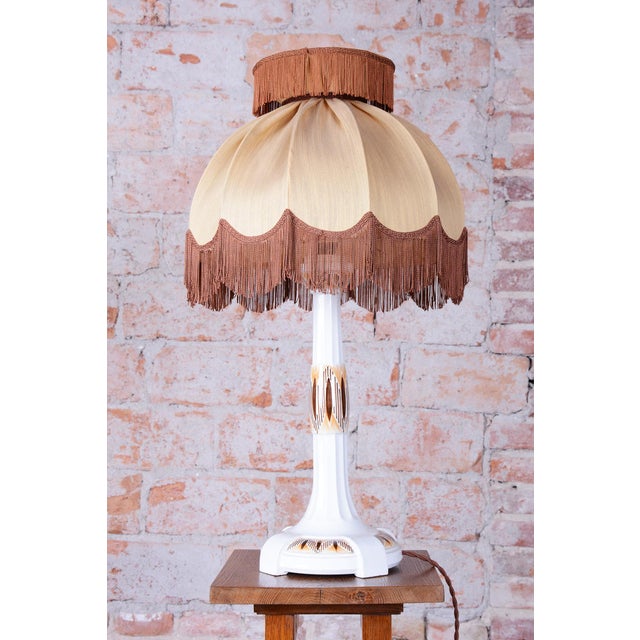 Beige Art Deco Table Lamp in Ceramic and Textile Lampshade, Austria-Vienna, 1910s For Sale - Image 8 of 12