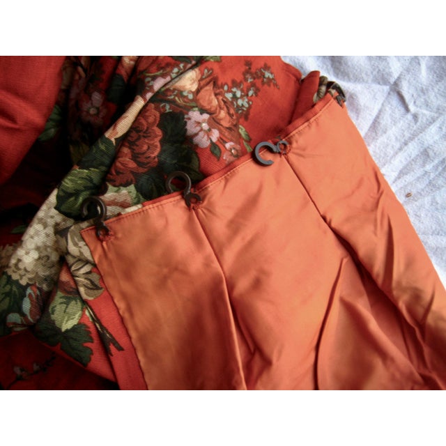 French 1970 Pair of Floral Rust Linen Curtains For Sale - Image 11 of 13