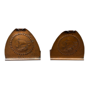 Vintage Roycroft Hammered Copper Arts & Crafts Era Sailing Ship Bookends