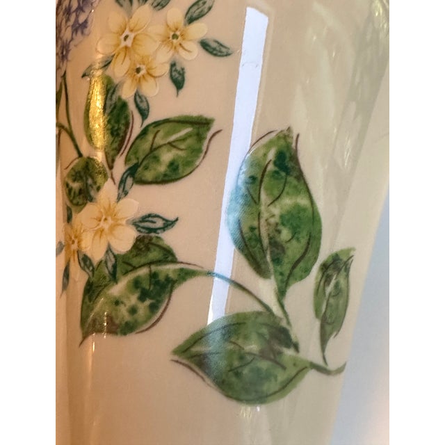 Lenox "Blue Hydrangeas" Collection Ceramic 10.5" Tall Ivory Vase Embossed Hand Painted Floral Design For Sale - Image 14 of 15