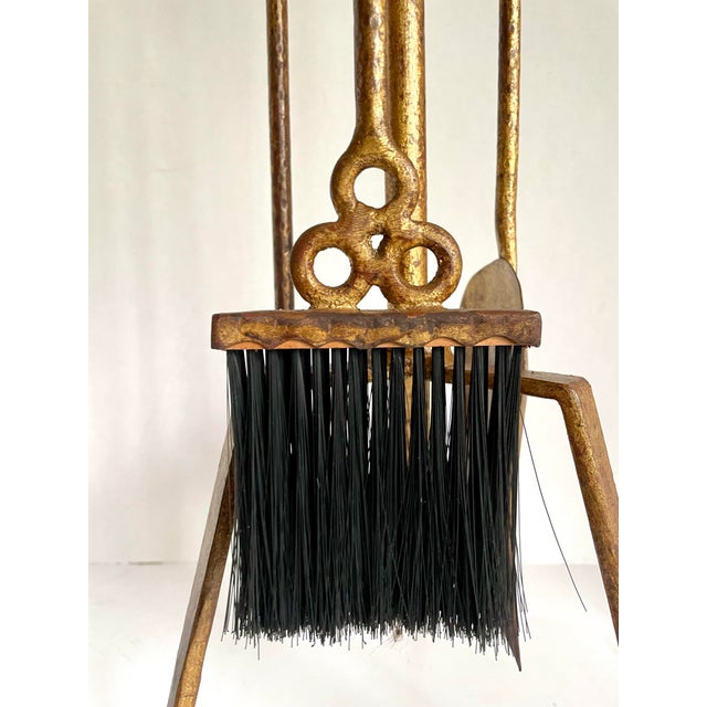 1960s Sculptural Gilt Iron Fireplace Tool Set With Stand For Sale In Los Angeles - Image 6 of 9