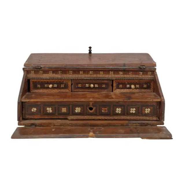 Spanish Colonial Inlaid Travel Desk, Wood and Iron, 17th Century For Sale - Image 9 of 15
