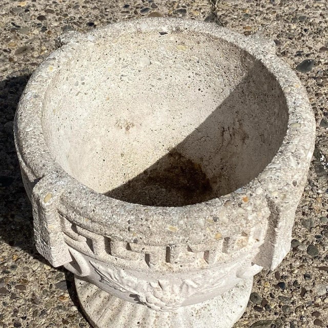 Late 20th Century Vintage Greek Classical Style Concrete Greek Key Garden Flower Planter Pot, Pair For Sale - Image 5 of 8