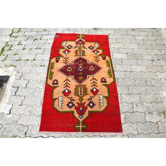 Vintage Red Small Rug For Sale - Image 11 of 11
