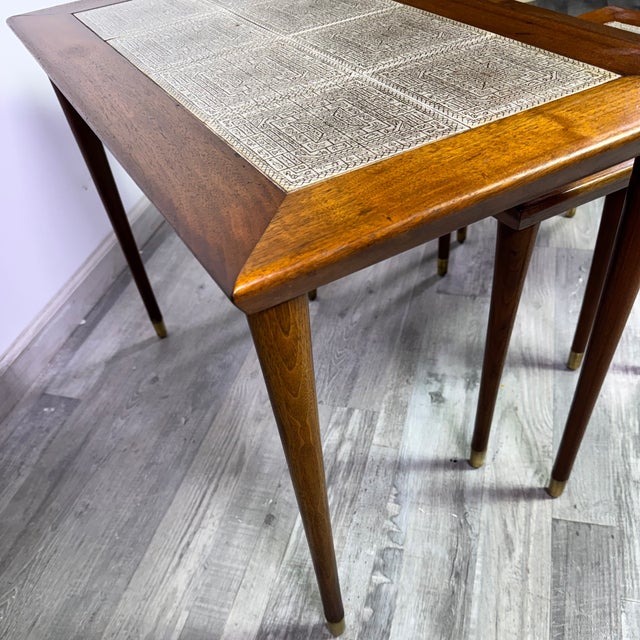 Brown MCM Danish Modern Walnut Tile-Top Nesting Tables For Sale - Image 8 of 11