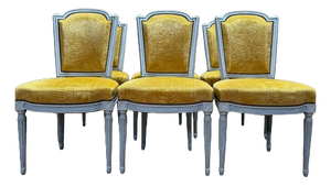 Louis XVI Chairs in Wood and Mustard Velvet