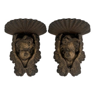 Angel Corbels in Chestnut Wood, Set of 2 For Sale