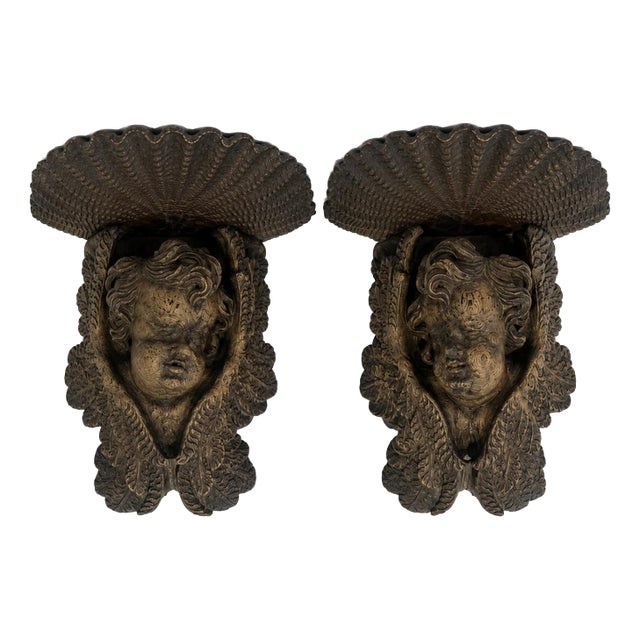 Angel Corbels in Chestnut Wood, Set of 2 For Sale