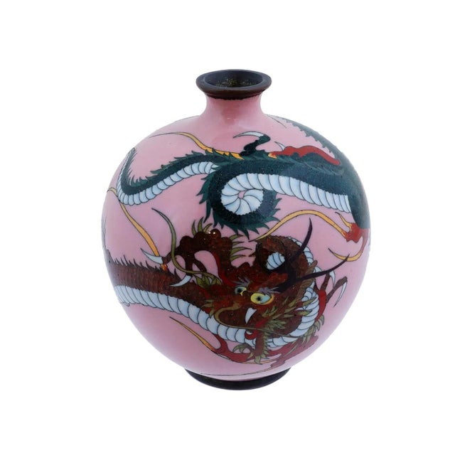 Late 19th Century Antique Meiji Japanese Cloisonne Pink Enamel Goldstone Vase Dragons For Sale - Image 5 of 6