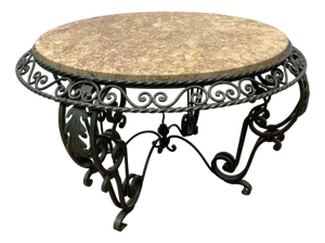 Round Wrought Iron and Marble Coffee Table