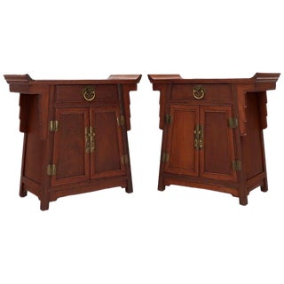 Asian Solid Teak Pyramid Shade Rolled Edges End Side Tables - a Pair For Sale