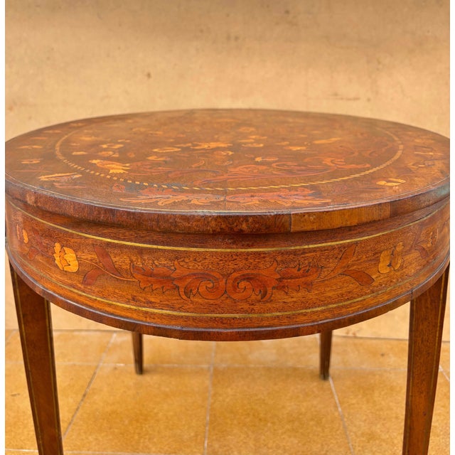 Oval Marquetry Side Table with Drawer, Early 20th Century For Sale - Image 9 of 10