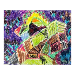 1960s Larry Connatser Abstract Portrait Oil Pastel