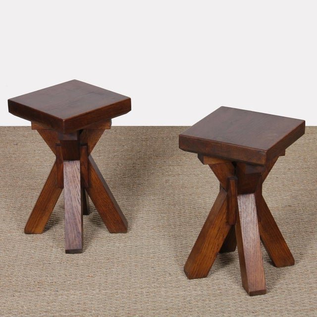 Wood French Oak Stools, 1960, Set of 2 For Sale - Image 7 of 7
