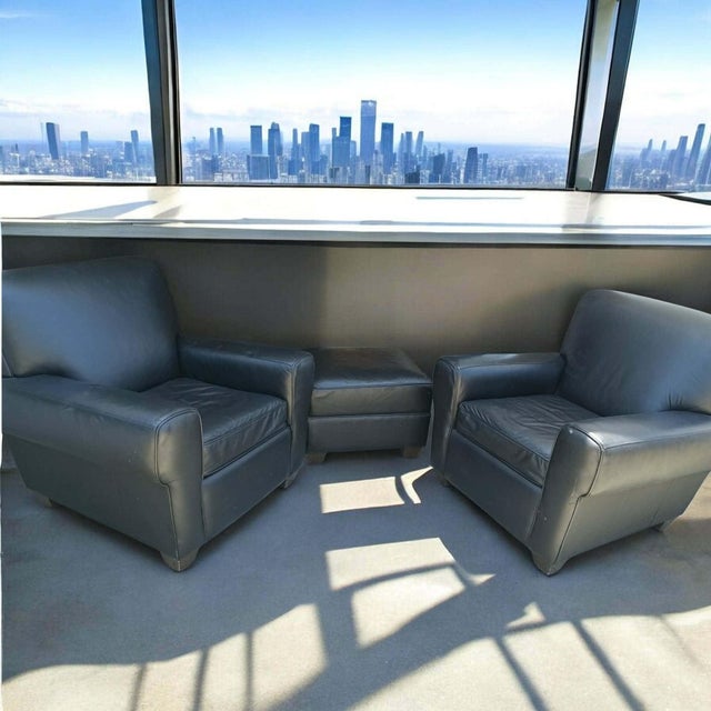 Elevate Your Living Space With This Iconic Three-Piece Set, of Two Vintage Leather Club Chairs & a Matching Oversized Ottoman by Futuristic Furniture. For Sale - Image 12 of 12