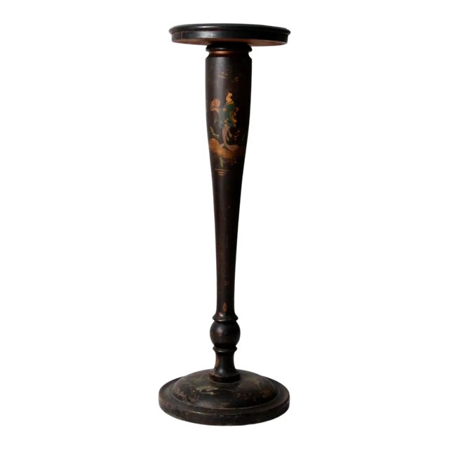 Antique Chinoiserie Hand-Painted Pedestal Plant Stand For Sale