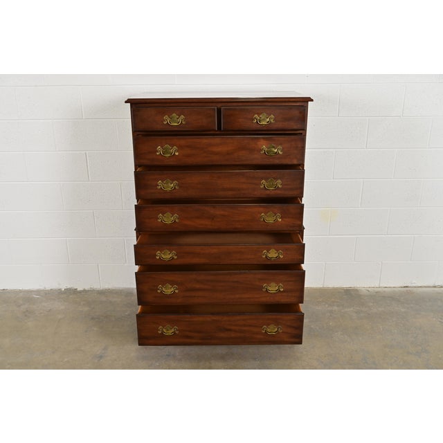 1960s Henkel Harris Georgian Solid Mahogany Eight-Drawer Highboy Dresser, 1960s For Sale - Image 5 of 12