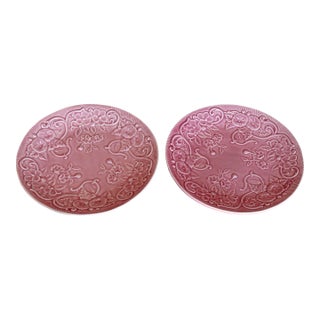 Bordallo Pinheiro Pink Morning Glory Flower Plates - Pair For Sale