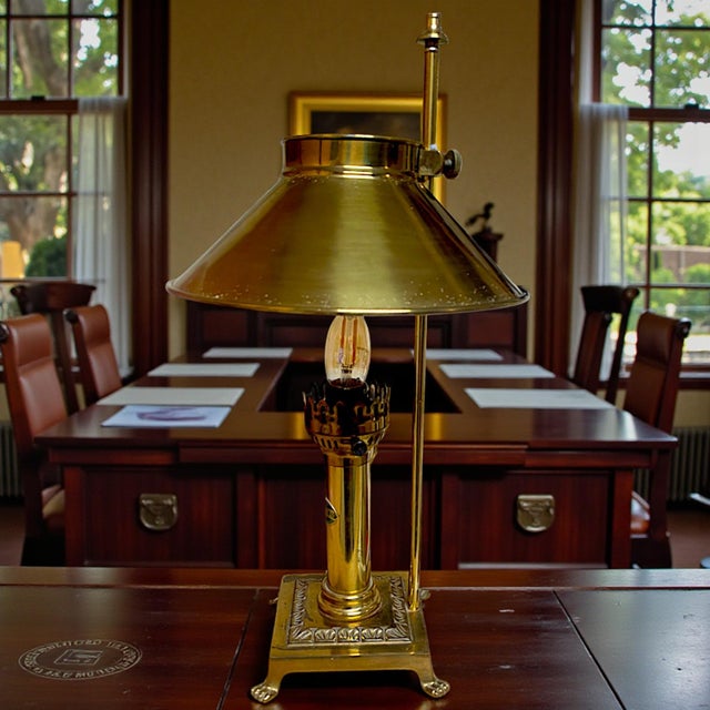 Art Nouveau 70s Reproduction Orient Express Brass Dining Car Desk Lamp For Sale - Image 3 of 6